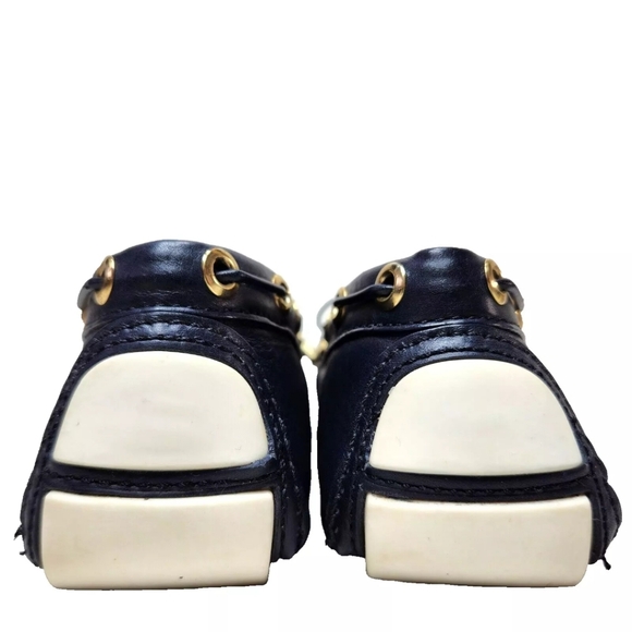 TORY BURCH Perforated Leather Driving Mocs Sz 8 Navy Blue Driver Boat Loafers - Picture 7 of 13